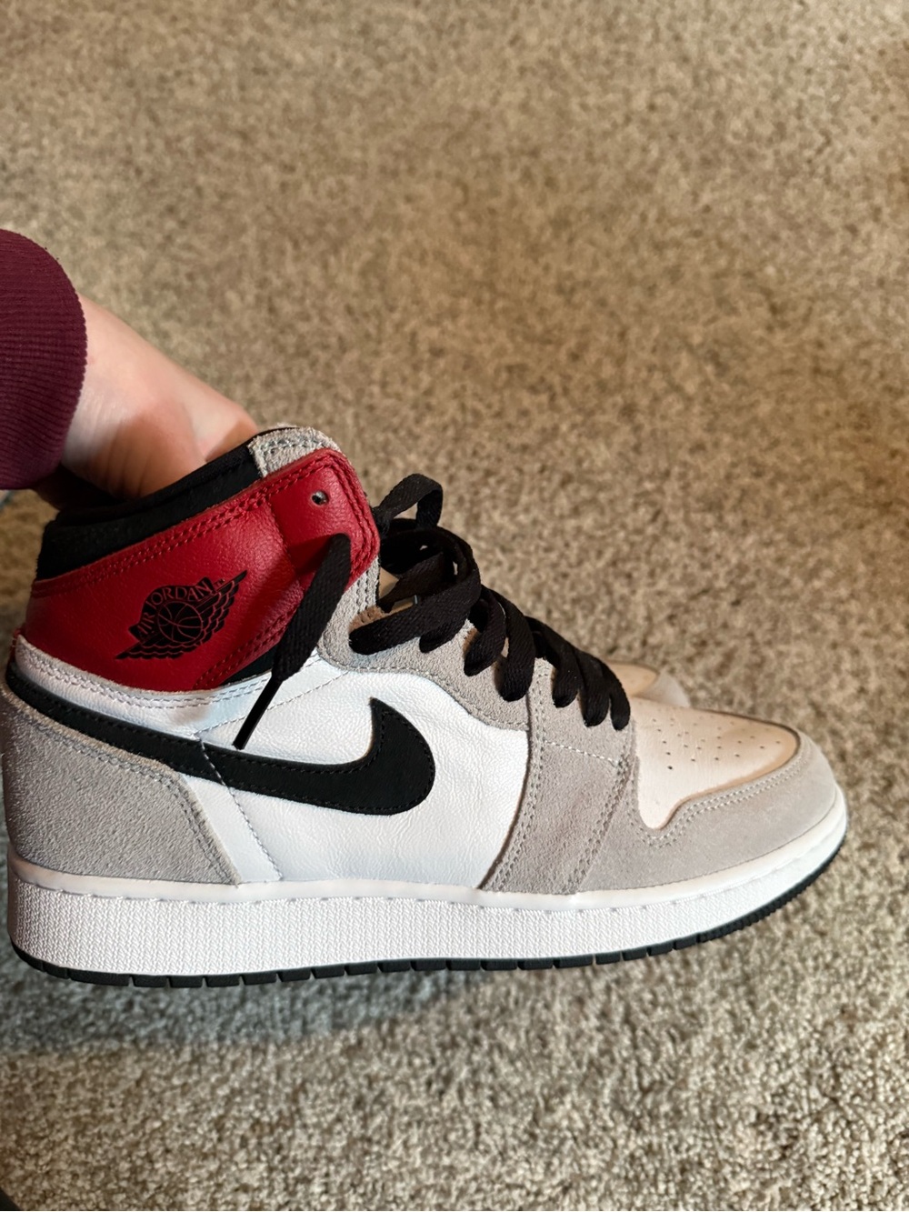Nike Women's High-Top Sneaker in White, Gray, Black & Red 7Y